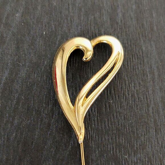 4" Floating Heart Gold Stick Pin Brooch - Picture 3 of 7